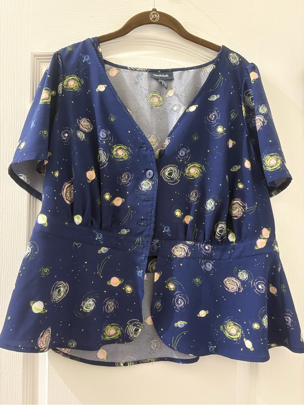 ModCloth Navy Cosmic Print Peplum Top